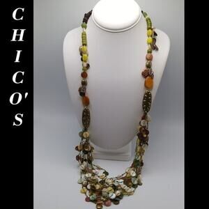 Chico's Beaded Long Necklace, Mother of Pearl Beads, 40 Inches, Earth Colors